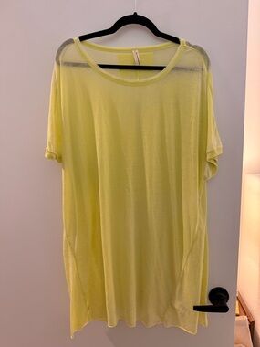 Free People Movement Light Yellow Short-Sleeve Sheer Tunic Top